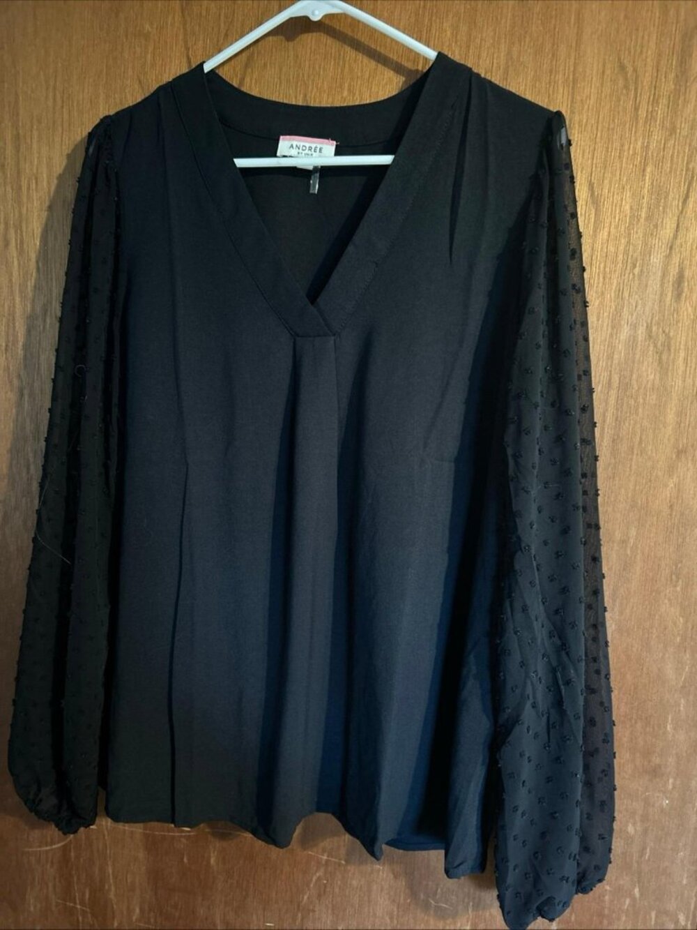Andree by Unit Black Sheer Long Sleeve Top Large NWOT